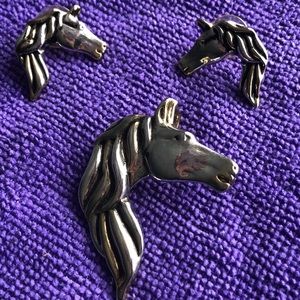 Vintage 1980’s Horse Brooch or Pendant & Matching Horse Earrings
